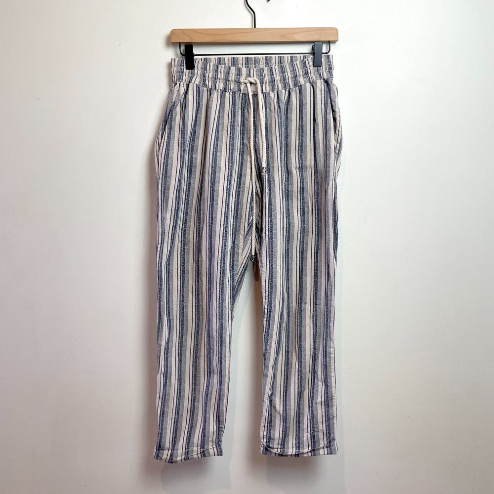 Striped‎ Pull On Pants Medium Linen Cotton Coastal Minimalist Clean Girl Resort